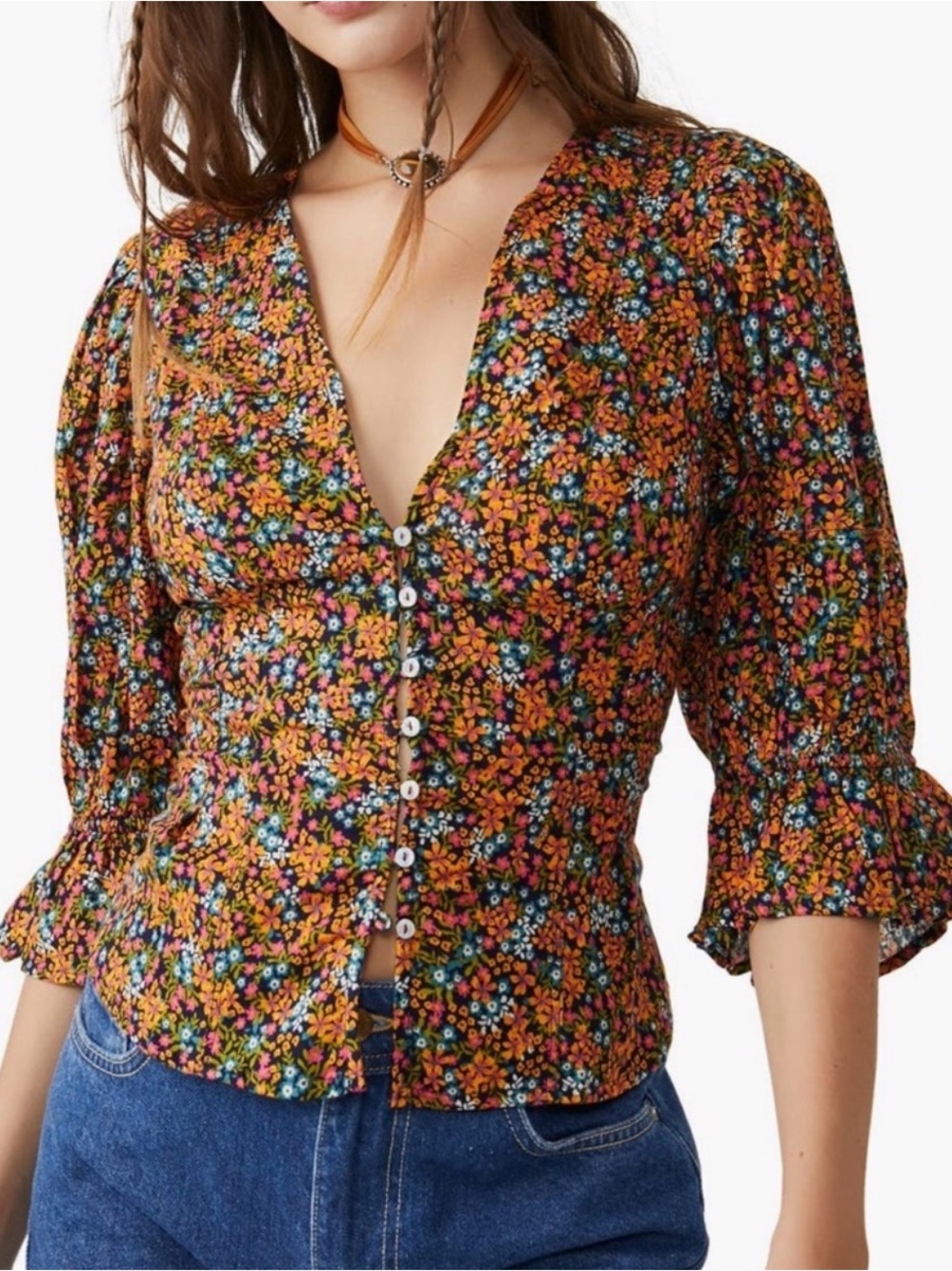 Free People “I found you” floral top size XS